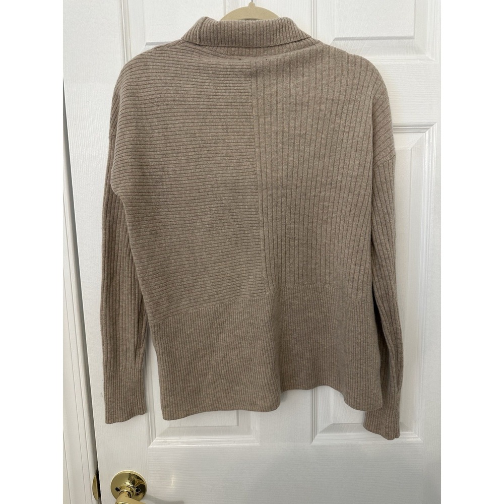 SUMMERSALT Beige Rib Knit Mock Neck Pullover Sweater Merino Cashmere S - Picture 2 of 4